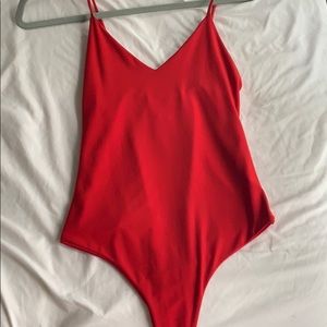 Red vneck bodysuit